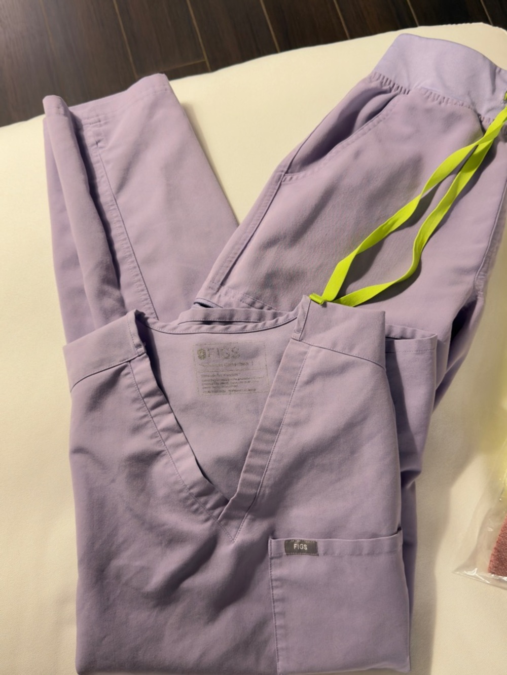 Figs Lavender Scrub and top  with Neon Drawstring